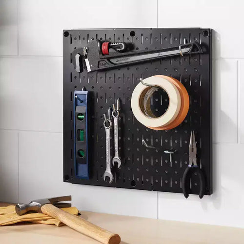 16" Square Metal Pegboard, Black, Wall-Mounted, Single Panel