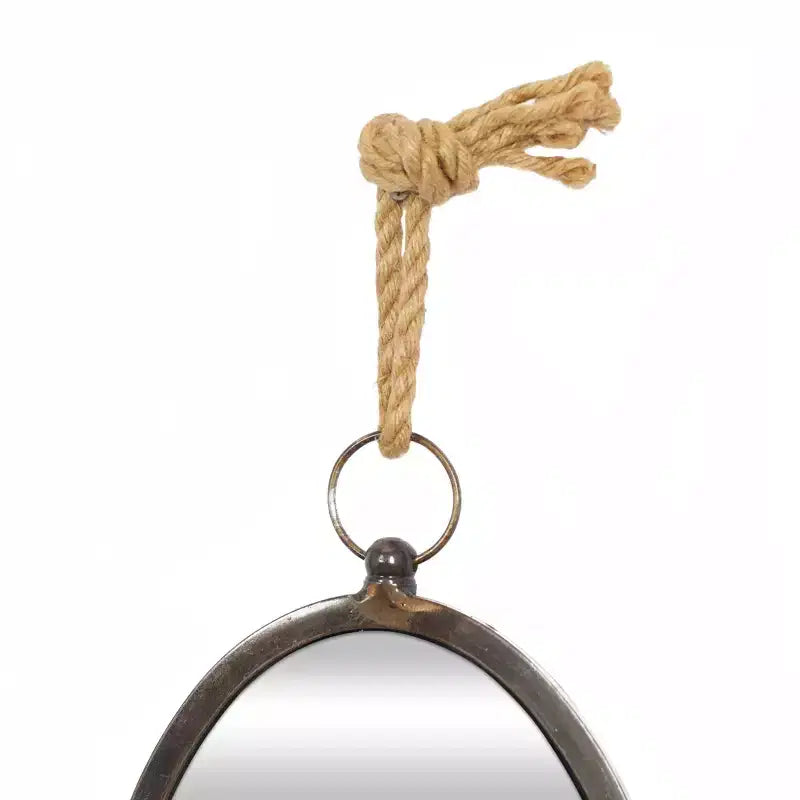 Specchi da parete rotondi in ferro grigio con corda di iuta, set da 5