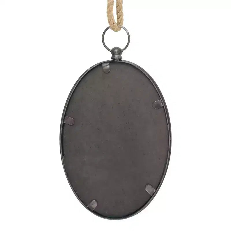 Specchio da parete ovale in metallo marrone rustico con corda ad anello – Singolo