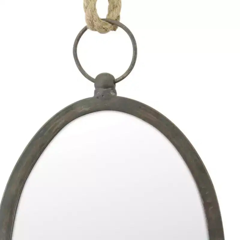 Specchio da parete ovale in metallo marrone rustico con corda ad anello – Singolo