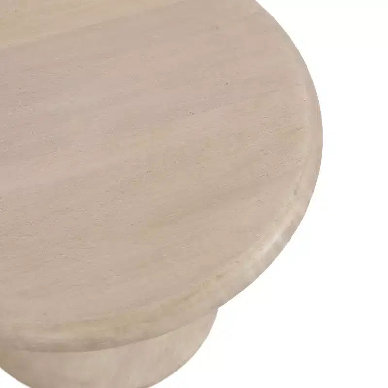 White Round Drink Table for 1, Wood & Marble Base