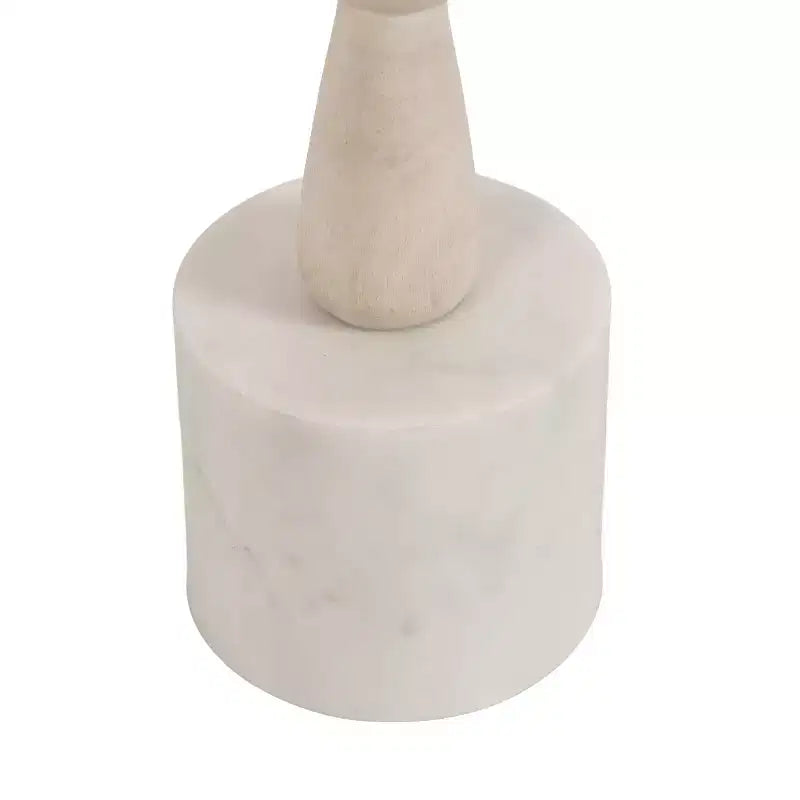 White Round Drink Table for 1, Wood & Marble Base