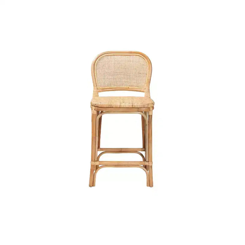 Sgabello da bancone in rattan marrone naturale, senza braccioli, schienale medio, 1 posto