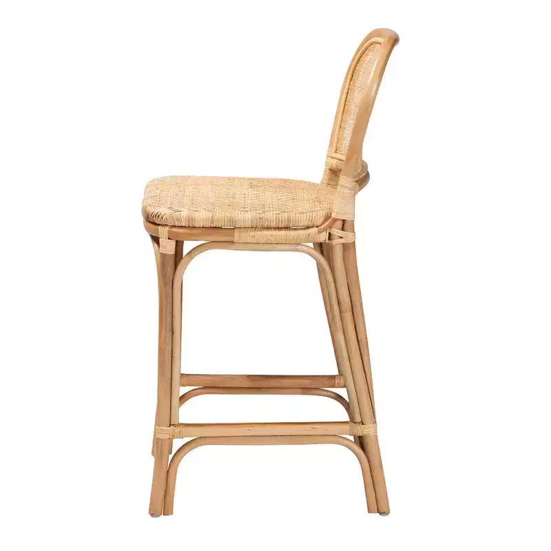 Sgabello da bancone in rattan marrone naturale, senza braccioli, schienale medio, 1 posto