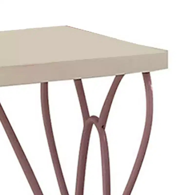White & Light Purple Nightstand, Metal Frame, 1-Piece