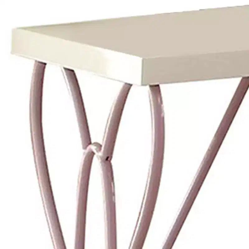 White & Light Purple Nightstand, Metal Frame, 1-Piece