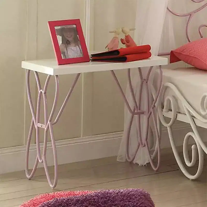 White & Light Purple Nightstand, Metal Frame, 1-Piece