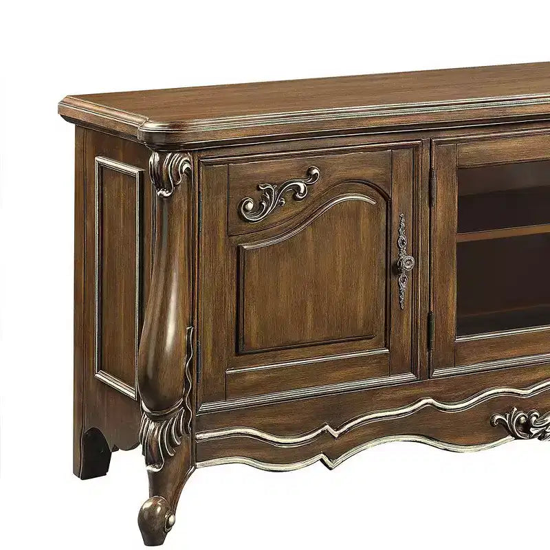 Mobile TV/Console in Rovere Antico da 75", Singolo, con Ante in Vetro