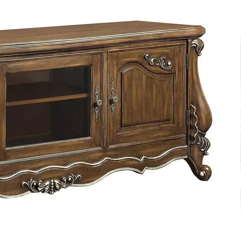 Mobile TV/Console in Rovere Antico da 75", Singolo, con Ante in Vetro