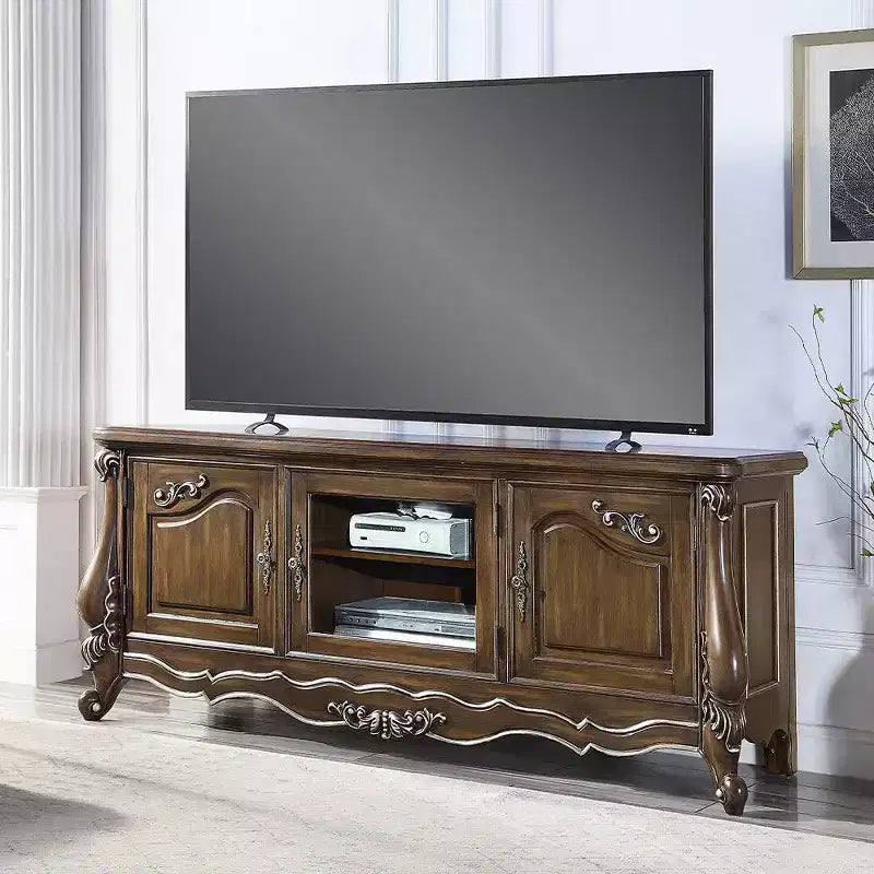Mobile TV/Console in Rovere Antico da 75", Singolo, con Ante in Vetro