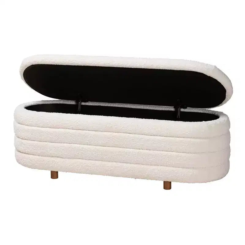 Panca contenitore ovale color crema/noce, con coperchio sollevabile, 1 posto