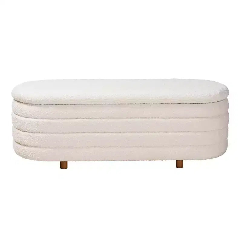 Panca contenitore ovale color crema/noce, con coperchio sollevabile, 1 posto