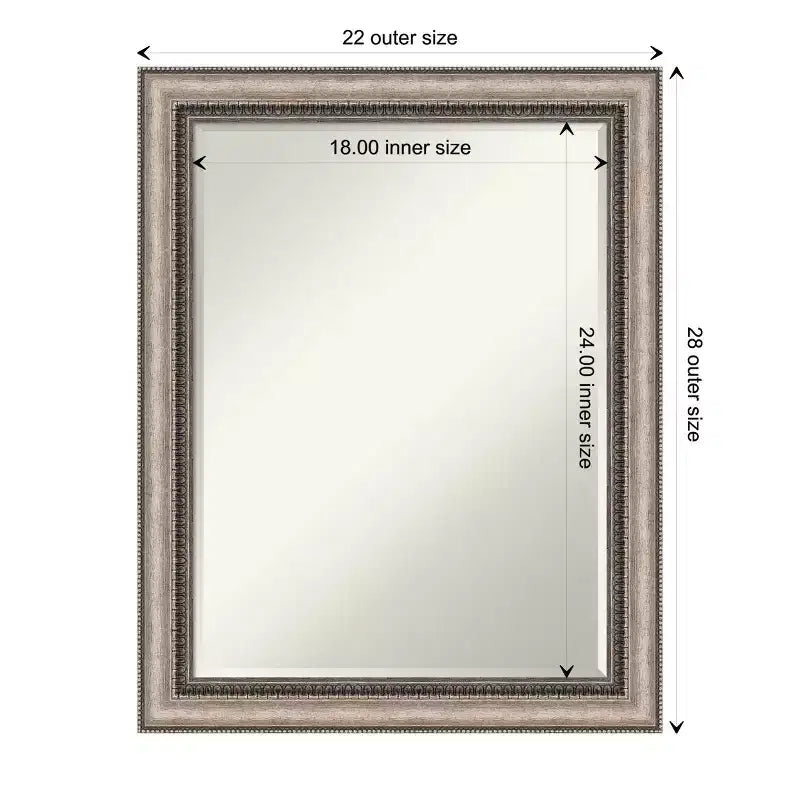 Specchio da Parete Rettangolare per Bagno, Singolo, con Cornice Ornata Argento