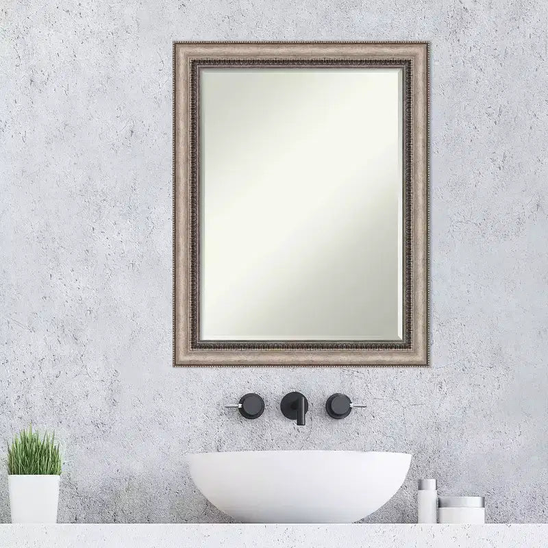 Specchio da Parete Rettangolare per Bagno, Singolo, con Cornice Ornata Argento