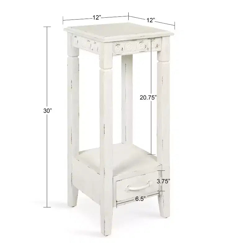 White Square Farmhouse Wood Accent Table, Single