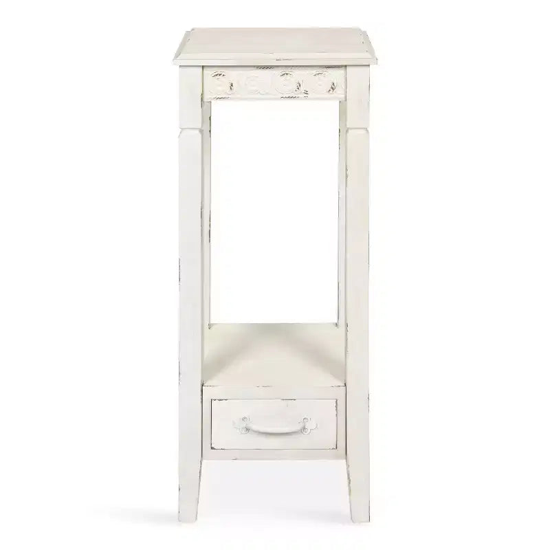 White Square Farmhouse Wood Accent Table, Single
