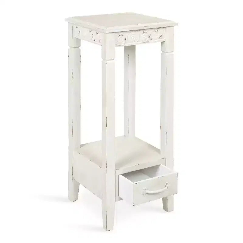 White Square Farmhouse Wood Accent Table, Single
