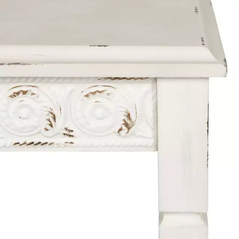 White Square Farmhouse Wood Accent Table, Single