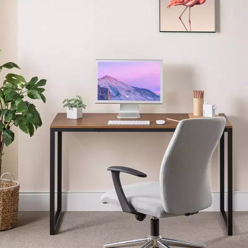 47'' Metal Frame Desk, Brown / Natural / White, Single