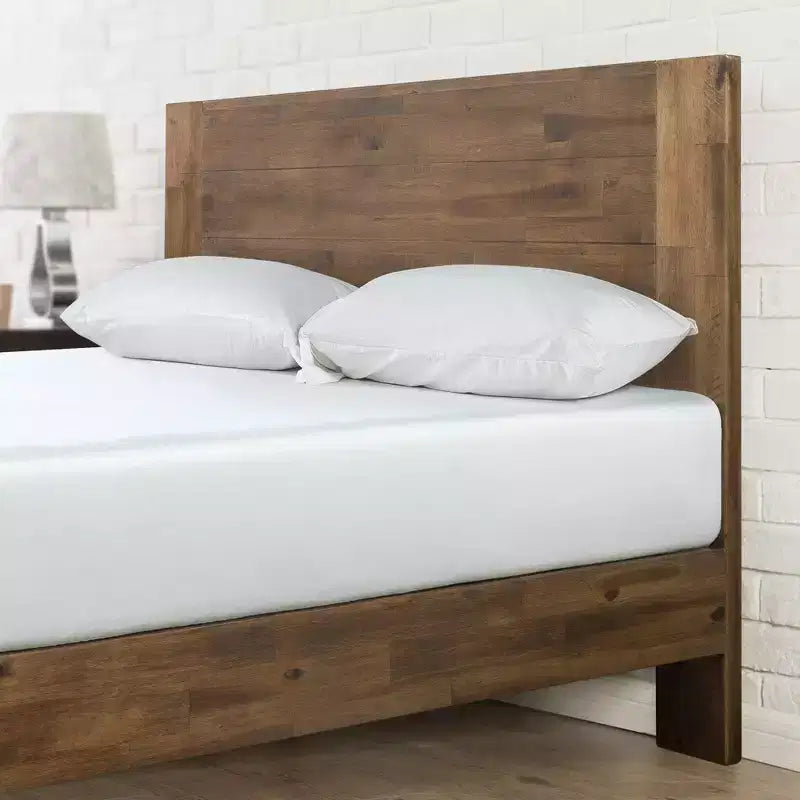 Struttura letto a piattaforma in legno marrone con testiera – Queen / King, Adatta a 2
