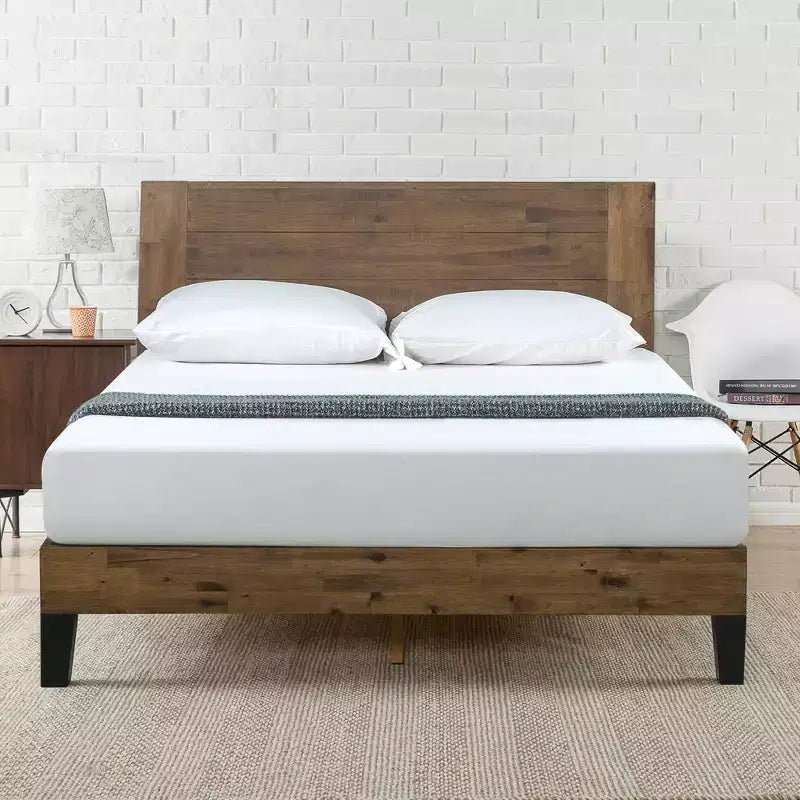 Struttura letto a piattaforma in legno marrone con testiera – Queen / King, Adatta a 2