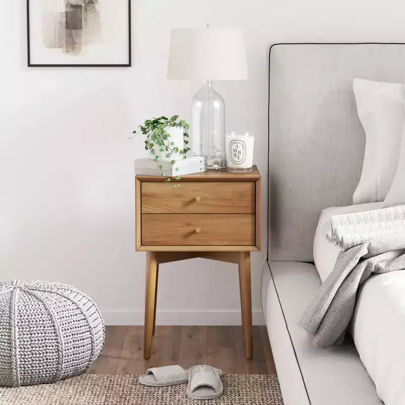 Acacia / Acacia Black Square Wood Nightstand with Drawer – 1 Person