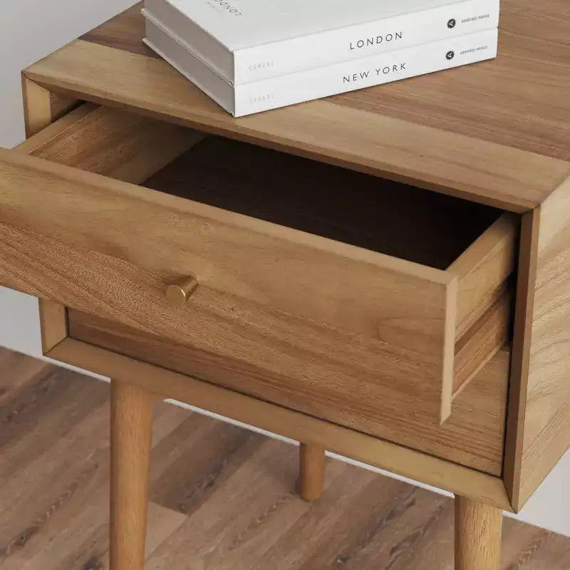 Acacia / Acacia Black Square Wood Nightstand with Drawer – 1 Person