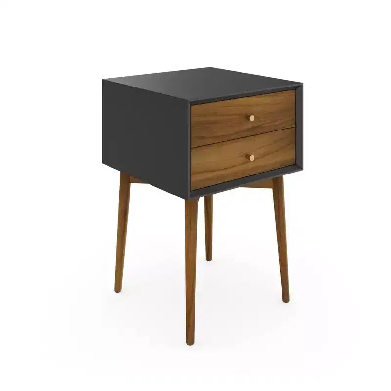 Acacia / Acacia Black Square Wood Nightstand with Drawer – 1 Person