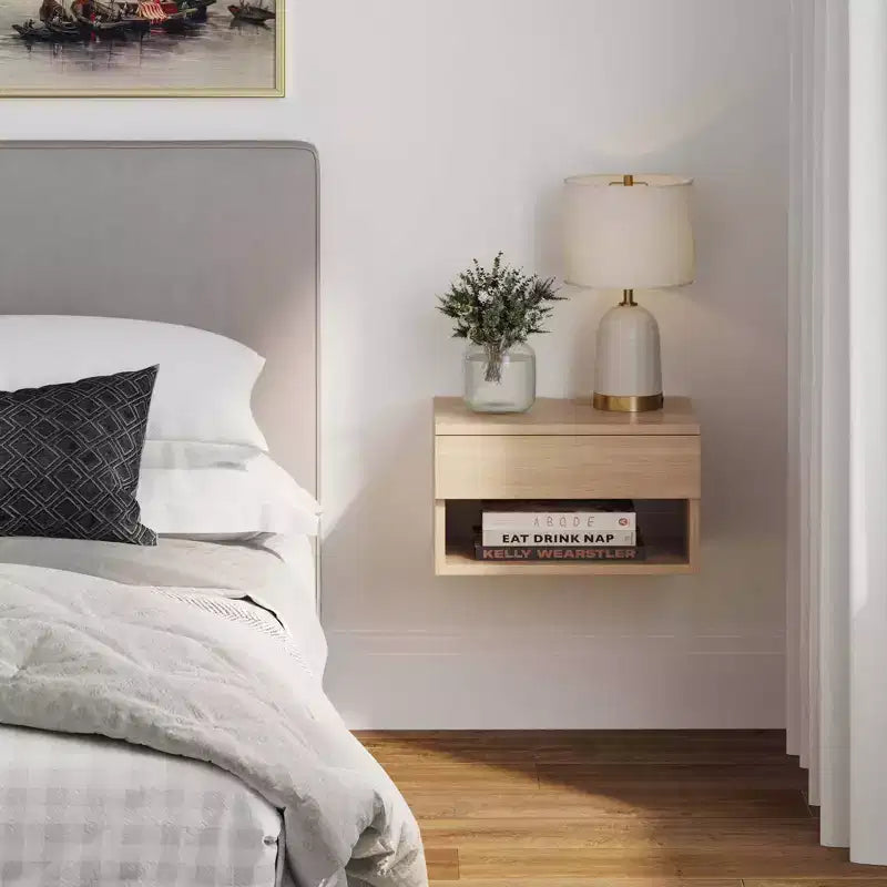 Wall Mount Shelf Side Table – Light Oak / Matte White / Walnut, Single