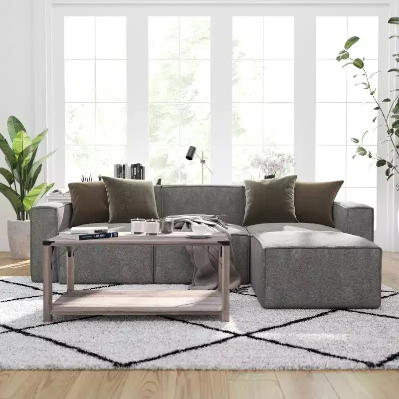 Poltrona Modulare Lato Destro Crema / Grigio Scuro / Grigio, Seduta Singola, Capacità 136 kg