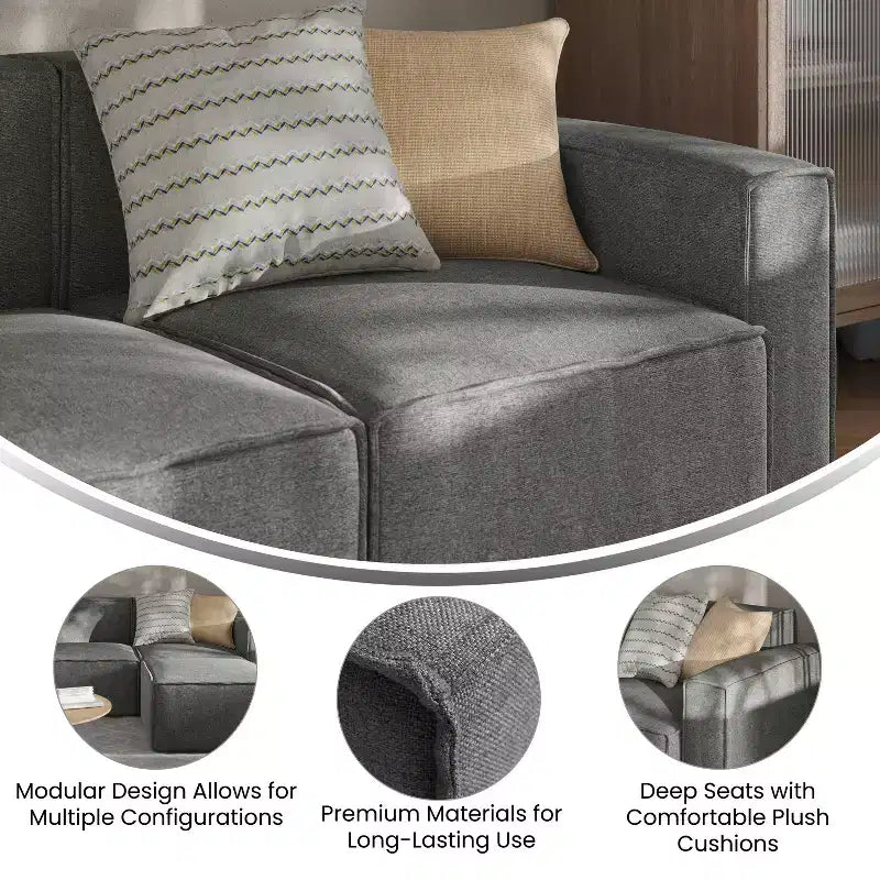 Poltrona Modulare Lato Destro Crema / Grigio Scuro / Grigio, Seduta Singola, Capacità 136 kg