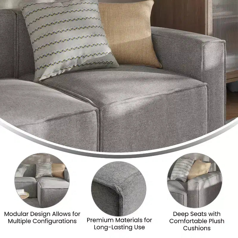 Poltrona Modulare Lato Destro Crema / Grigio Scuro / Grigio, Seduta Singola, Capacità 136 kg