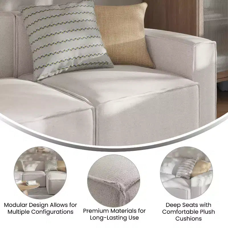 Poltrona Modulare Lato Destro Crema / Grigio Scuro / Grigio, Seduta Singola, Capacità 136 kg