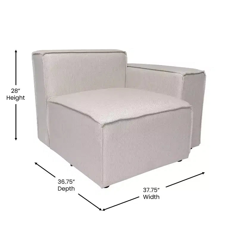 Poltrona Modulare Lato Destro Crema / Grigio Scuro / Grigio, Seduta Singola, Capacità 136 kg