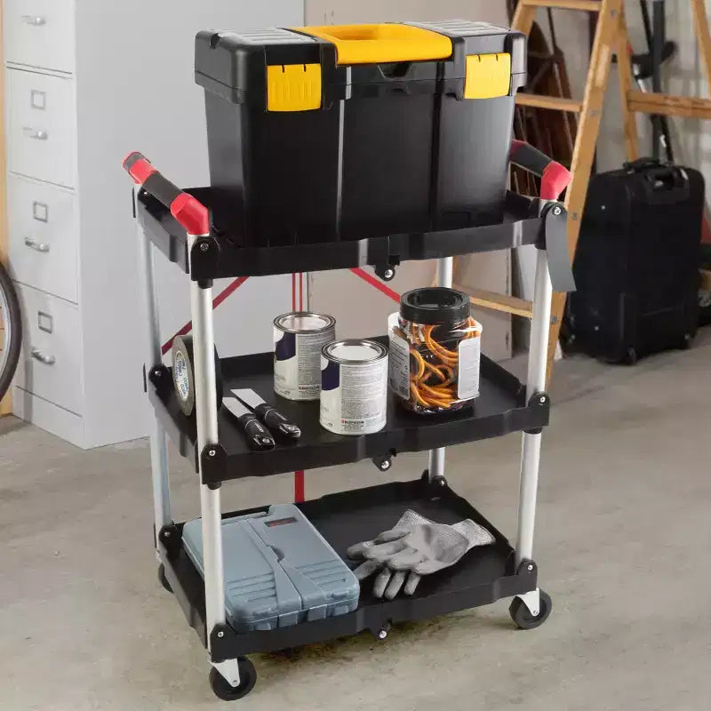 Carrello pieghevole multiuso a 2 ripiani nero – Capacità 22,7 kg per ripiano