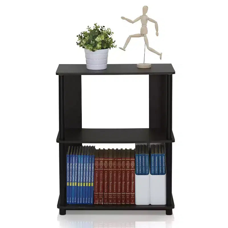 Libreria ad angolo a 3 ripiani in noce, scaffale aperto, montaggio per 1 persona