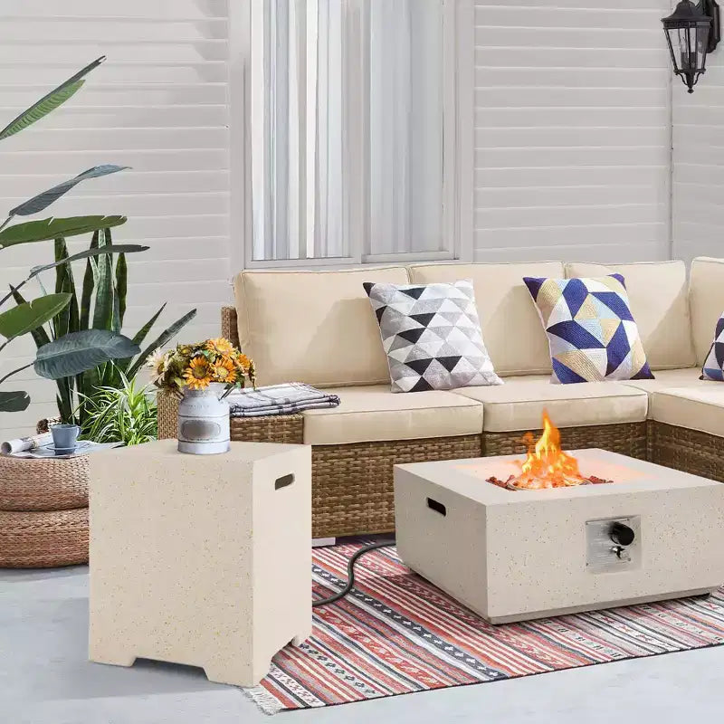 White Terrazzo Square Propane Tank Cover Side Table, 1-Person