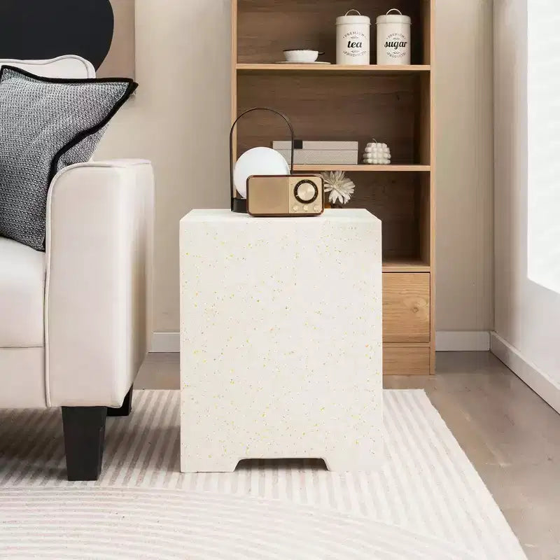 White Terrazzo Square Propane Tank Cover Side Table, 1-Person
