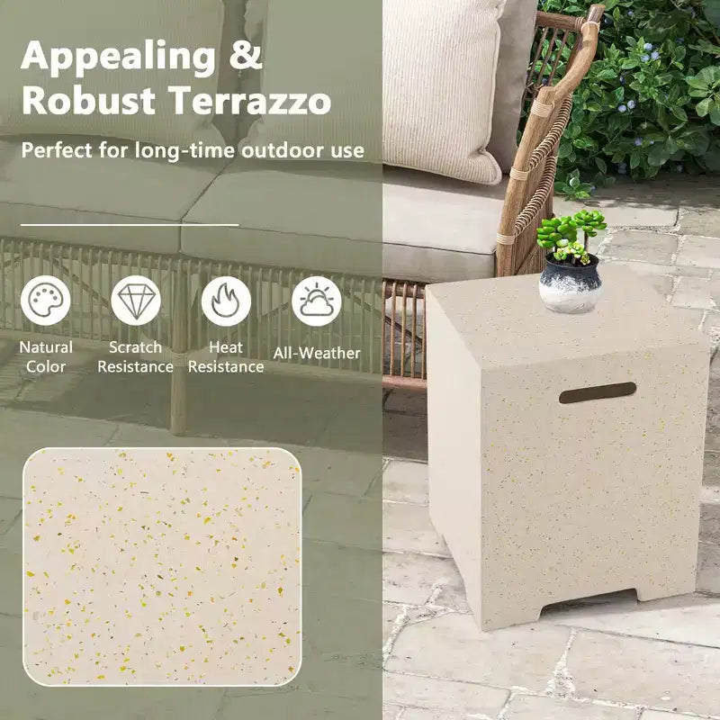 White Terrazzo Square Propane Tank Cover Side Table, 1-Person