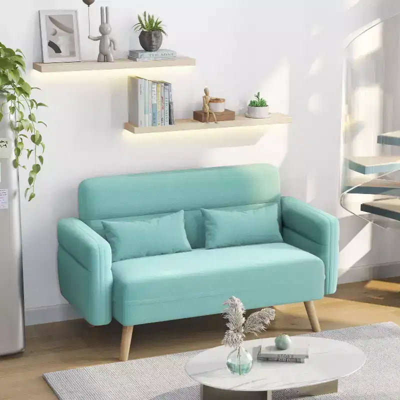 Divanetto a 2 posti in tessuto stile Mid-Century Acquamarina / Grigio scuro / Rosa