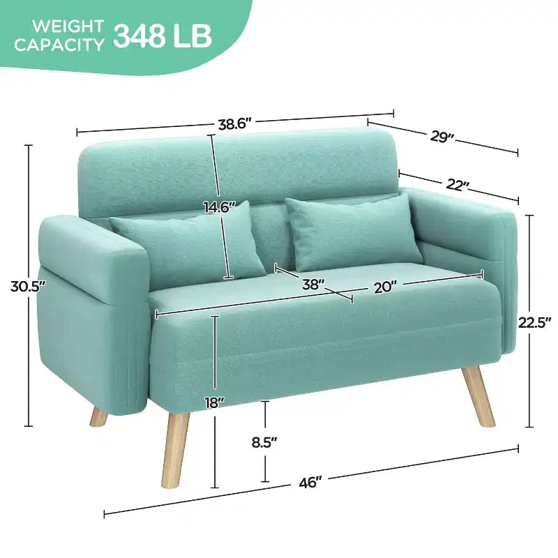 Divanetto a 2 posti in tessuto stile Mid-Century Acquamarina / Grigio scuro / Rosa