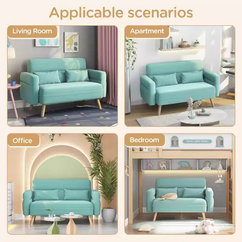 Divanetto a 2 posti in tessuto stile Mid-Century Acquamarina / Grigio scuro / Rosa