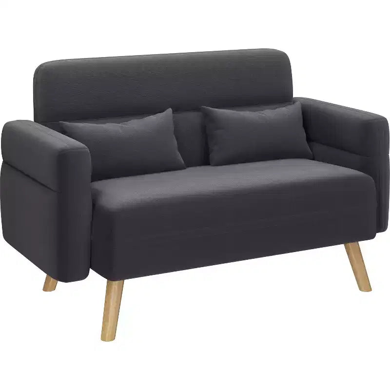 Divanetto a 2 posti in tessuto stile Mid-Century Acquamarina / Grigio scuro / Rosa