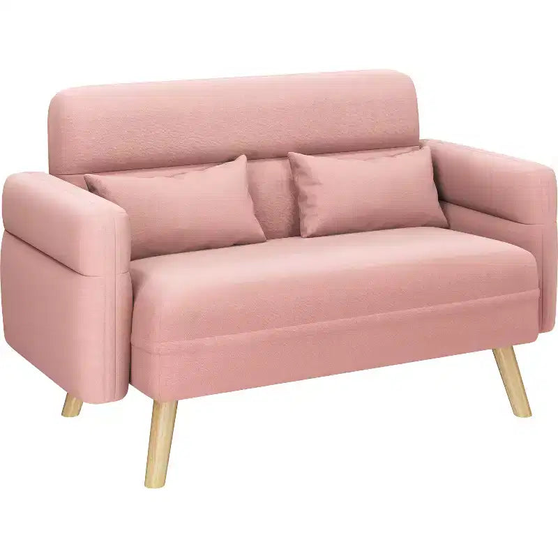 Divanetto a 2 posti in tessuto stile Mid-Century Acquamarina / Grigio scuro / Rosa
