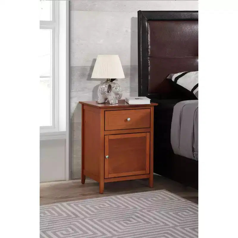 Gray 1-Drawer Nightstand with Door, Wood, Single