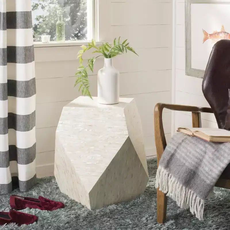 Light Beige Mosaic Geometric Side Table – Square, 1-Piece