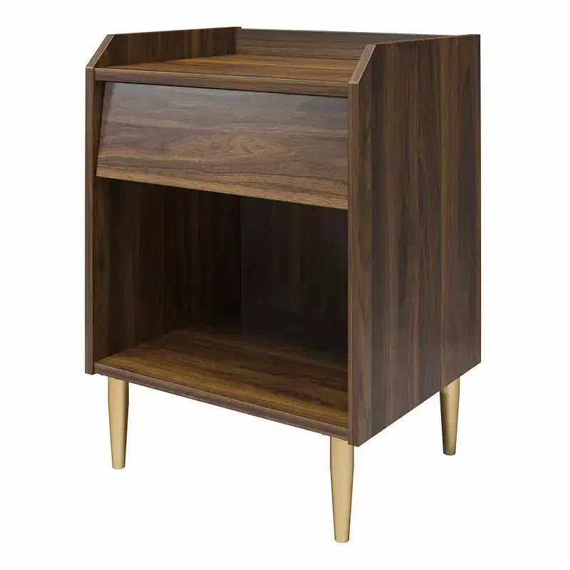Walnut Mid-Century Kids Nightstand, 1 Drawer + Open Shelf