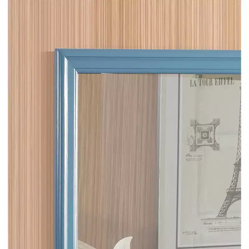 Specchio da comò quadrato con cornice, blu/bianco, singolo, 38" x 38"