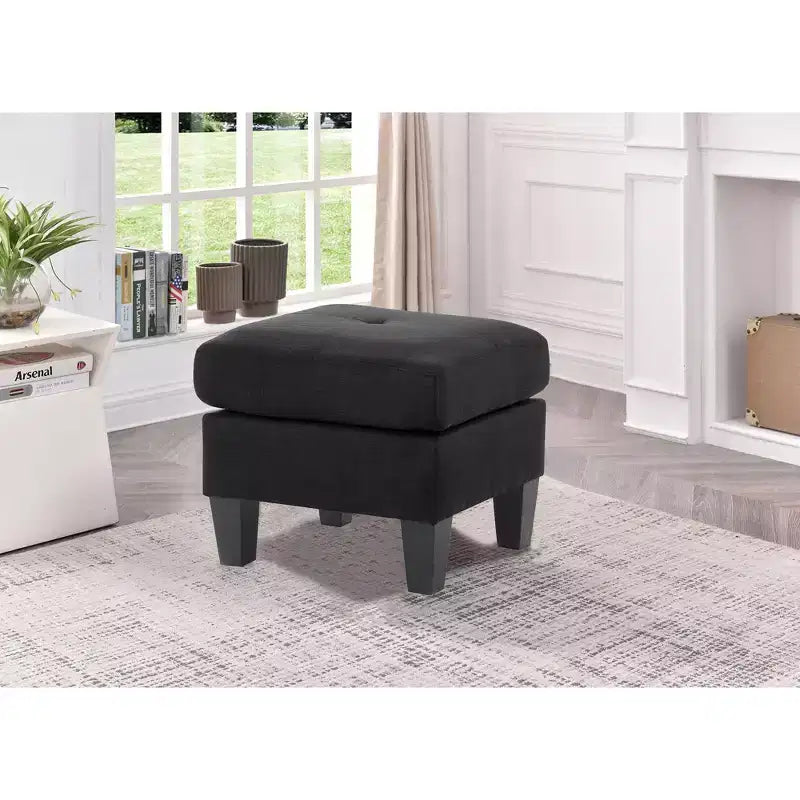 Ottoman quadrato trapuntato nero/giallo, seduta singola, rivestimento in poliestere