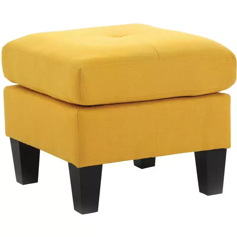 Ottoman quadrato trapuntato nero/giallo, seduta singola, rivestimento in poliestere